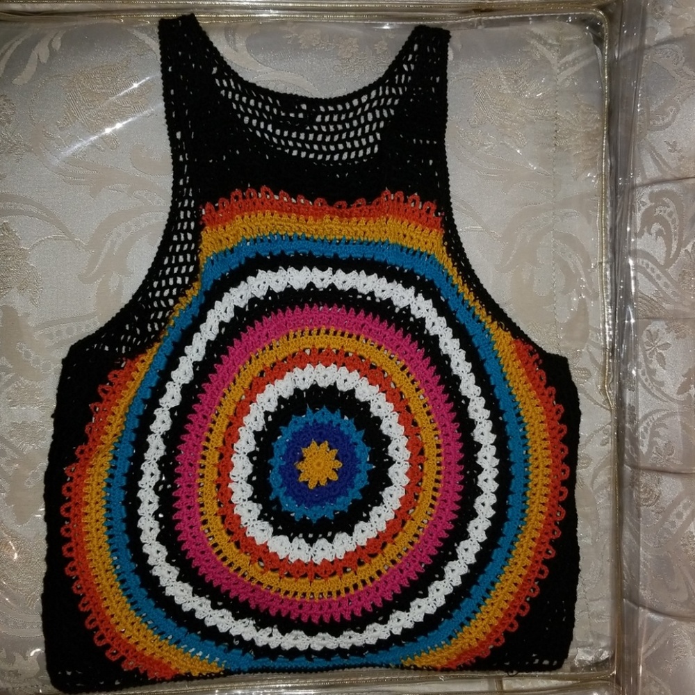 Crochet Top with circle rainbow pattern